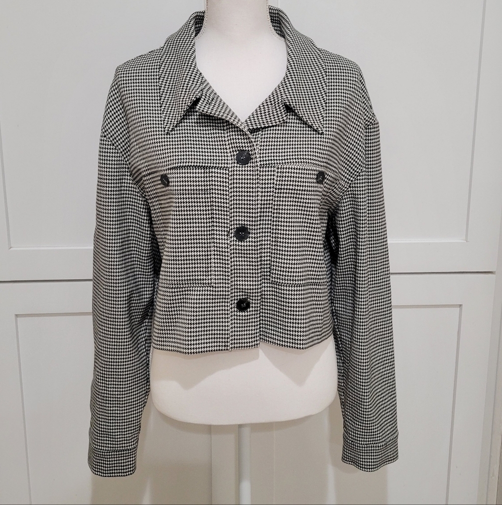 Maison D'Amelie Cropped Houndstooth Button-Front Jacket - Black & White | XL